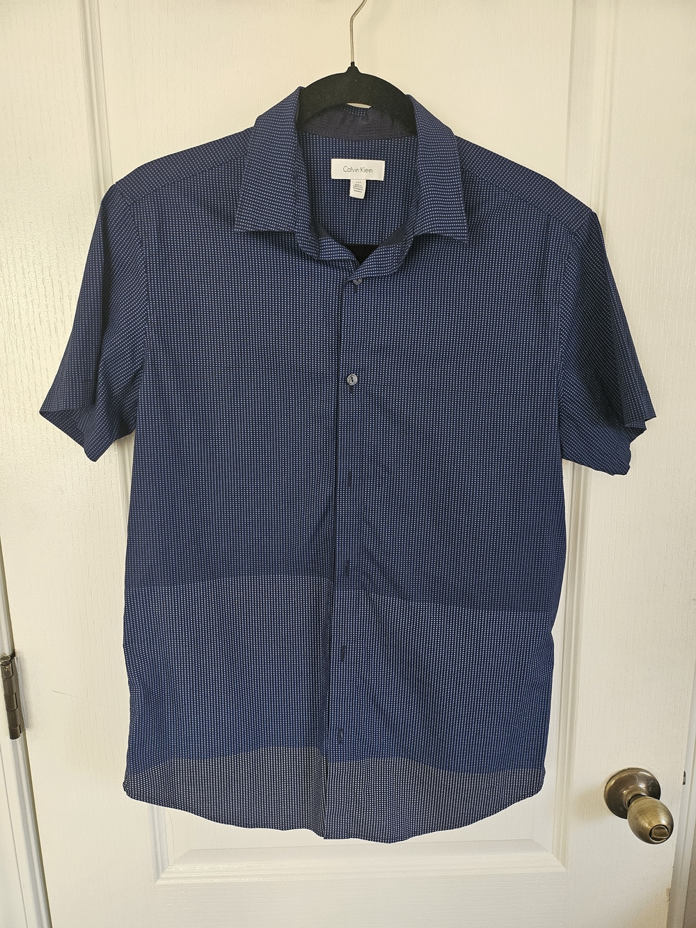 Calvin Klein Men's Navy Blue Pinstripe Short-Sleeve Button-Up Shirt